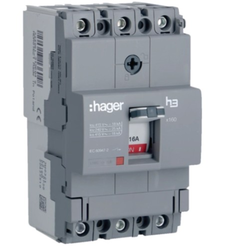 Moulded Case Circuit Breaker h3 x160 TM FIX 3P3D 16A 18kA CTC HDA016Z