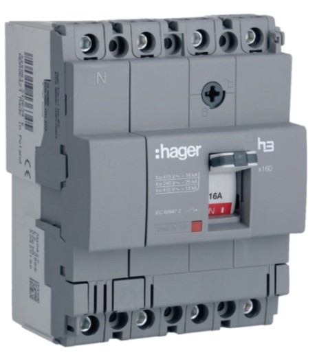 Moulded Case Circuit Breaker h3 x160 TM FIX 4P4D 16A 18kA CTC HDA017Z